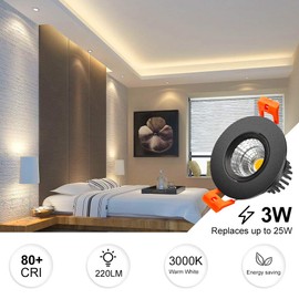 inShareplus 2 Inch LED Downlight, 3W Recessed Lighting COB Dimmable, 3000K Warm White, CRI80, Black Trim, Ceiling Lights with LED Driver, 6 Pack
