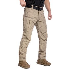 CARWORNIC Men's Rip-Stop Tactical Pants Lightweight Water Resistant Utility Work Pants Stretch EDC Uniform Military Cargo Pants for Outdoor Hiking Casual Construction Khaki