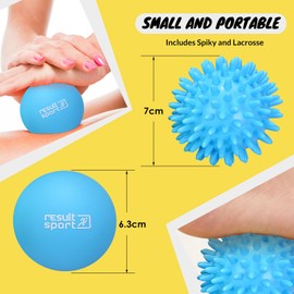 ResultSport Lacrosse & Spike Massage Ball Set with Storage Bag, Plantar Fasciitis Recovery, Trigger Point Massage, Deep Tissue Myofasical Relief (Blue)