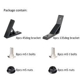 BLCCLOY 4Pcs 45deg, 4Pcs 135deg 2020 Aluminum Extrusion T Slot Angle Bracket 20 Series Extruded Hardware 45 Degree Joint Corner Connector for 45° 135 Degree 20/20 80 20 2040 Black Aluminum Profile