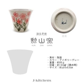 J-kitchens Izan Kiln Cup (Tea Cup), Hasami Ware, Made in Japan, 4.5 fl oz (140 cc), Wild Flowers, Red