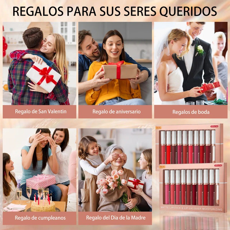 10 Pcs Brillos Labiales Mixed Impermeables Larga Duracion