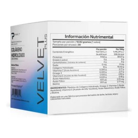Colágeno Hidrolizado Velvet Plus Primetech, 30 Sobres De 10.82 Gr, Con Vitaminas Y Antioxidantes Para La Piel, Cabello Y Uñas procesado Con Tecnología