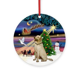 CafePress Xmas Magic & Yellow Lab Round 4" MDF Holiday Ornament