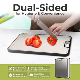 Titanium Cutting Board Double-Sided for Kitchen with Knife Sharpener – Large 16”×11” Food-Grade Chopping Board, Pure Titanium & Wheat Straw PP, Non-Porous, Odor-Resistant, Easy to Clean