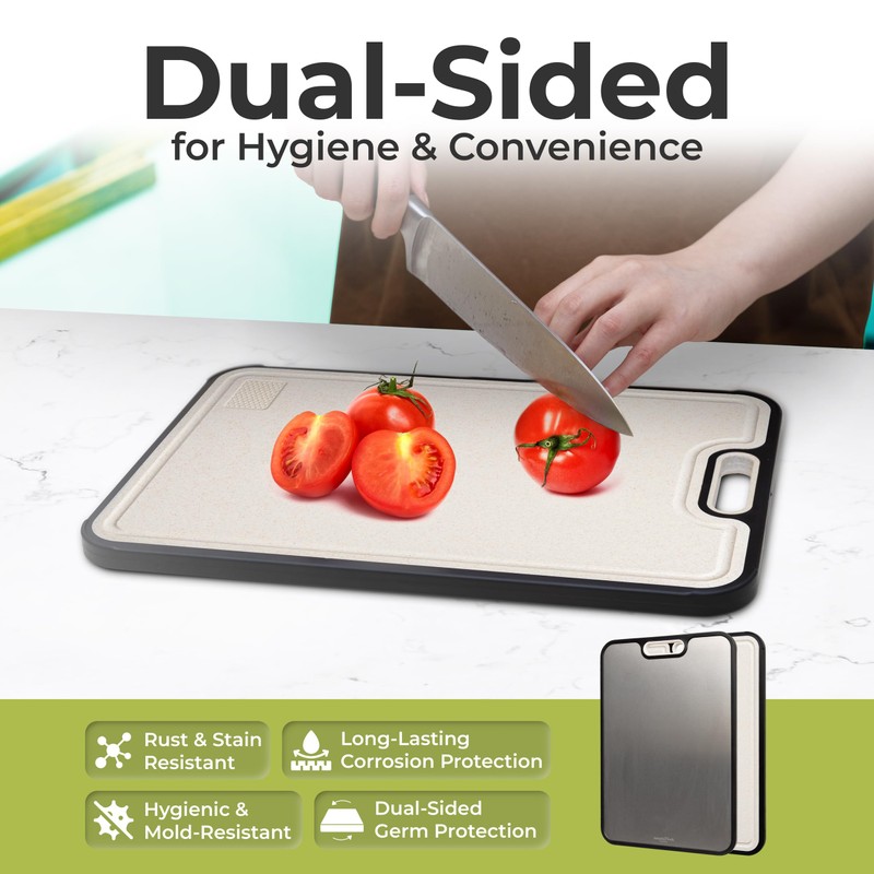Titanium Cutting Board Double-Sided for Kitchen with Knife Sharpener –