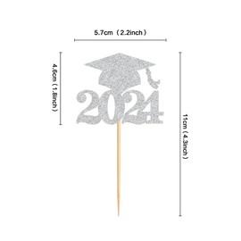 Ercadio Paquete de 36 tapas de graduación 2021 para cupcakes con purpurina plateada clase de 2021 para decoración de tartas de graduación 2021