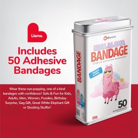 BioSwiss Bandages, Llama Shaped Self Adhesive Bandage, Latex Free Sterile Wound Care, 50 Count