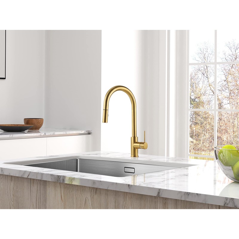 AguaStella AS60BG Brushed Gold Kitchen Sink Faucet with Pull Down