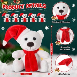 Civaner 12 Pieces 6 Inch Stuffed White Polar Bear Christmas Polar Bear Plush Bulk Small Animal Bear with Hat and Scarf Cuddly Plushie Animal Gift for Birthday Christmas for Gift Award Party Supplies