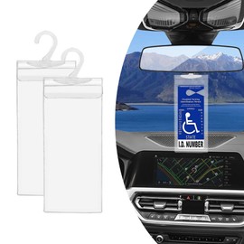 Dickno 2 PCS Handicap Placard Holder, 11.6" x 5" Ultra Transparent Disabled Parking Permit Placard Protector with Plastic Large Hanger, Automotive Disabled Placard Protective Cover