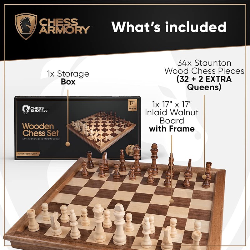Chess Armory Wooden Chess Set – 17-Inch Large Chess Board
