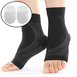 L.S.C Plantar Fasciitis, Flat Feet, Ankle Supporter, Socks, Arch Supporter, Sole Pain, Marathons, Set of 2, Left and Right + 2 Heel Cushions, Gray, L