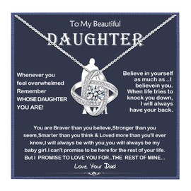To My Daughter Necklace From Dad,Birthday Gifts For Daughter From Dad,To My Daughter Gifts From Dad, Gold Plated, Cubic Zirconia