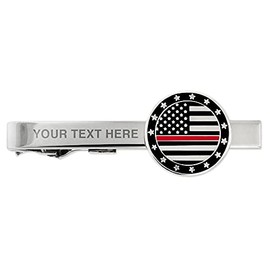 PinMart Thin Red Line American Flag Firefighter Engravable Tie Clip