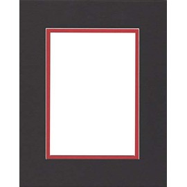 Pack of (2) 16x20 Double Acid Free White Core Picture Mats Cut for 11x14 Pictures in Black and Real Red
