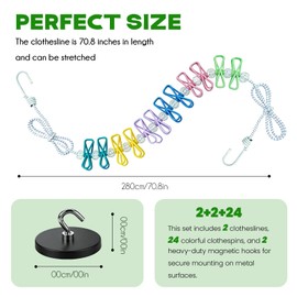 2 Pack Magnetic Retractable Clothes Line for Cabin - Approved 2026 Cruise Essentials Clothes Drying Rack Travel Clothesline with Clothespins - Strong Magnets Hooks RV and Camping