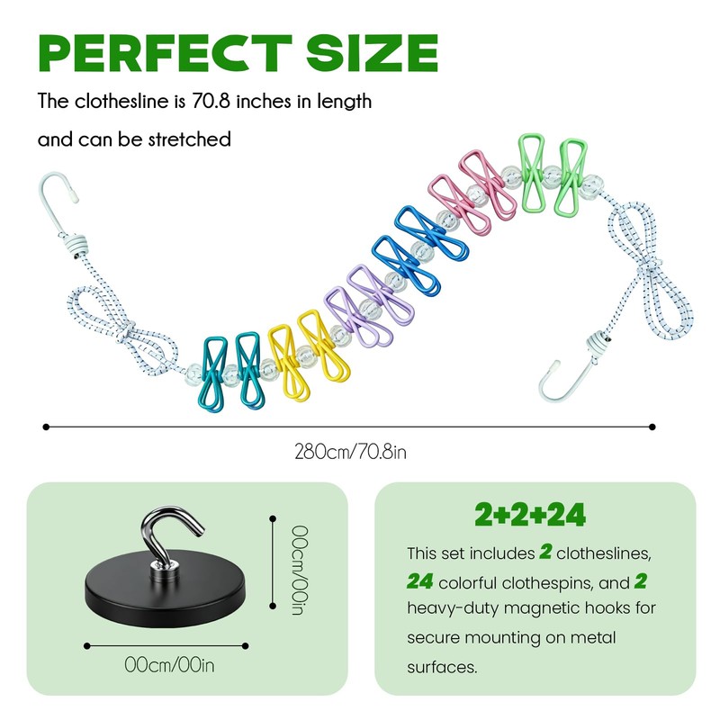 2 Pack Magnetic Retractable Clothes Line for Cabin - Approved