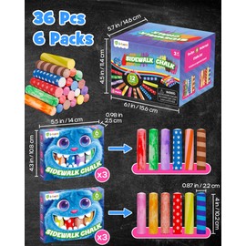 D-FantiX Washable Sidewalk Chalk for Kids & Toddlers, 36 PCS Bulk Pack (6 Boxes of 6) Outside Toys, Outdoor Games Activities for Playground & Yard Art, Summer Party Favors Gifts, Goodie Bags Stuffers