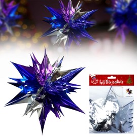 60cm Christmas Foil Starburst Hanging Decorations, Purple, Silver & Blue Xmas Ceiling & Wall Décor for Holiday Parties & Festive Home Decorations