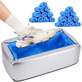 Automatic Shoe Covers Dispenser,Shoe Cover Machine with 200 Pcs Disposable Shoe Covers for Home, Office, Supermarket, Factory, Lab (Silver)