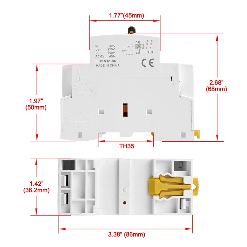Heschen Modular Household AC Contactor, HSR1-40M/02, 40A, 2 Pole, 2NC,