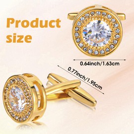 ElevateTech Cufflinks for Men Gold Diamond Crystal Cuff Sparkle Diamond Gold Ornate Cufflinks Mens Formal Wedding Business Cufflink Luxurious Gorgeous Cuff Links French Shirt Groom Husband Gifts