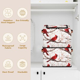 Cardinal Bird Storage Baskets Bins with Zipper Lid And Handle, 14.2 X 10.2 X 10" Closet Organizer Bins Toy Basket Cube Storage Bin Stackable Foldable Shelf Storage Baskets for Organizing, 1Pcs