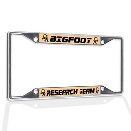 Fastasticdeals Metal Insert License Plate Frame Bigfoot Research Team Weatherproof Car Accessories Chrome 4 Holes Solid Insert