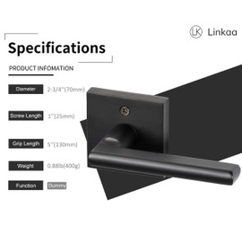 Linkaa Door Handles Square Door Dummy, Matte Black 2 Pack Door Handle for Closet Door, Door Handles Indoor Home Improvement, Fit Left or Right(Dummy, Matte Black)