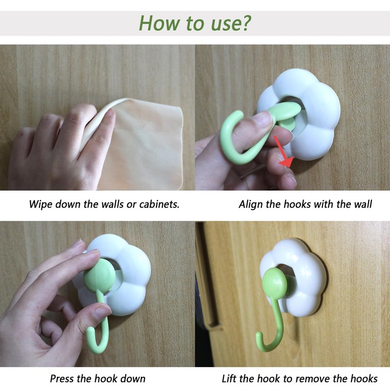 DRHYO 4Pack Flower Suction Hooks, Vacuum Suction Cup Hooks, Removable