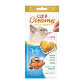 Catit Creamy Superfood Lickable Cat Treat – Hydrating and Healthy Treat for Cats of All Ages - Salmon with Quinoa & Spirulina, 4-Pack