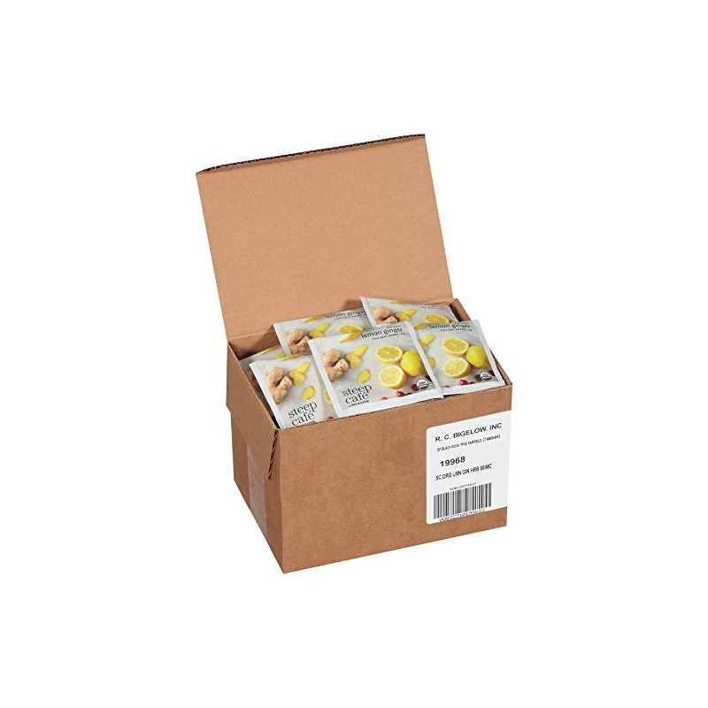 Bigelow Steep Cafe Organic Herbal Tea, Lemon Ginger, 50 Bags/carton