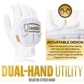Franklin Sports Baseball Hand Guard - PRT LT Series Adult Hand Protector for Batting - Protective Hand Shield for Right + Left Hand Hitters - White + Gold - Adjustable One-Size - Adult