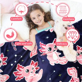 UOFON Axolotl Blanket Glow in The Dark Blanket Pink Axolotl Plush Cute Blanket for Girls Axolotl Gifts Birthday Decorations 60"x80"