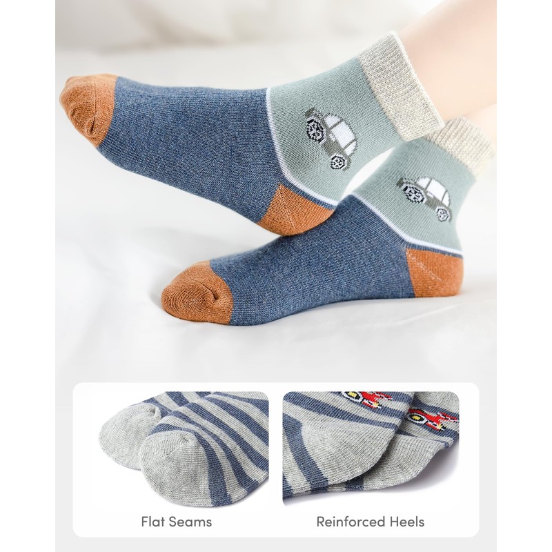 Adorel Jungen Socken Baumwolle Kindersocken Babysocken Strümpfe 10er-Pack Verkehrsmittel 27-30