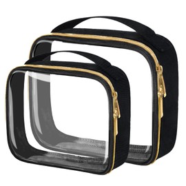 FAYORORY TSA Approved Travel Toiletry Bag,2 Pack Clear Makeup Bags with Handles,Quart Size Clear Cosmetic Bags for Traveling Women,Men,Carry on Airport Airline Compliant Bag,Black