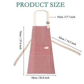Bailinks Unisex Stripe Apron with Adjustable Straps and two Pockets, Premium Cotton Apron for Cooking, BBQ, Baking, Gardening, and Home Cleaning, Ideal for Chefs and Home Enthusiasts (Red)