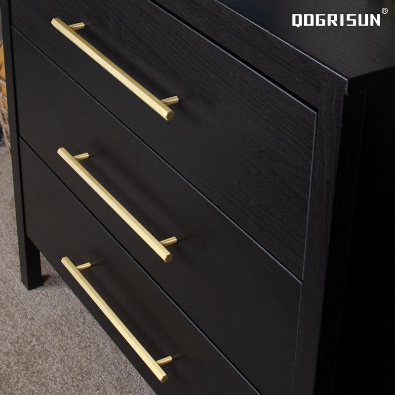 QOGRISUN 2-Pack Solid Brass Cabinet Pulls Hexagon Drawer Handles,7-9/16-Inch Hole