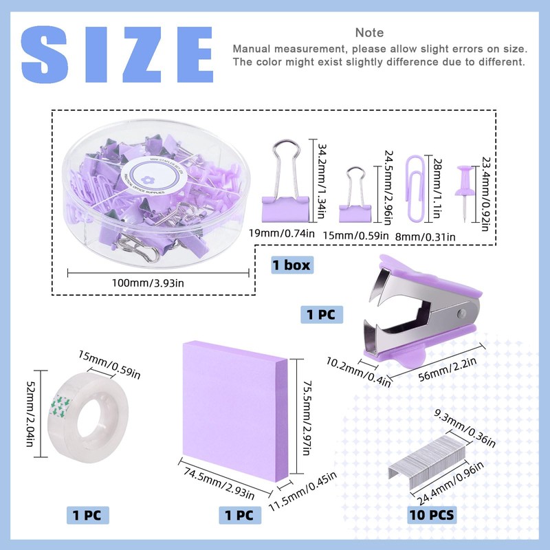 Glarks 1008pcs Purple Office Supplies Kit Desk Accessories Include Stapler,