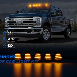 HTZCMOTO LED Cab Roof Marker Lights Compatible with F250 F350 F450 F550 Super Duty 2017-2024, 5pcs Clearance Top Cab Lights for Pickup Trucks, Smoked Len + Amber Light