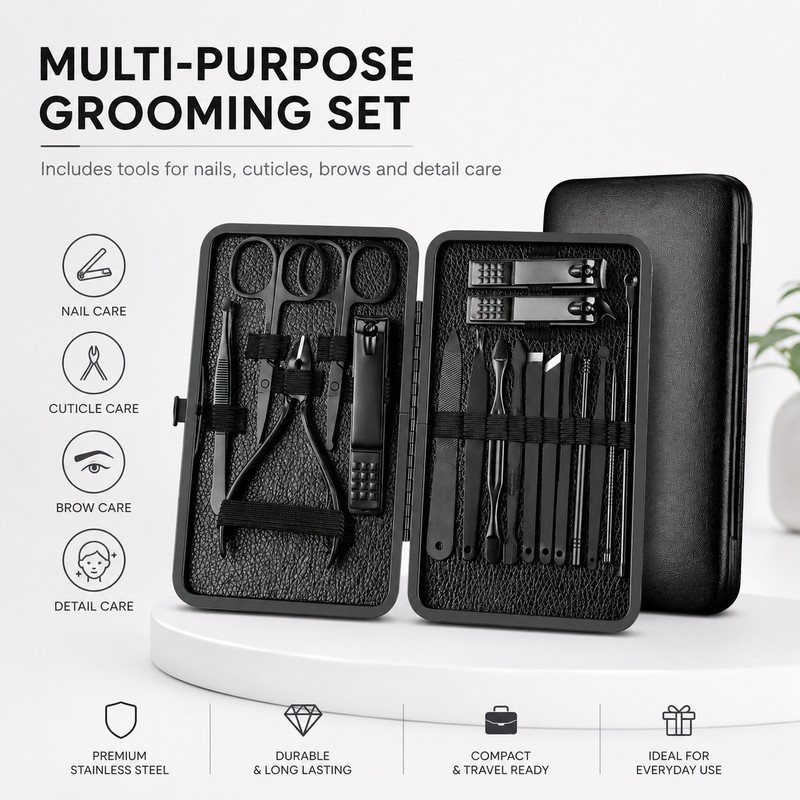 7-Piece Stainless Steel Nail Care Kit for Manicure & Pedicure