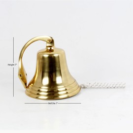 Nautical Aluminium Ship Bell 7 Inch Brass Chrome Hanging Marine Wall Bell with Rope, Wall Mounted Coastal Home Decor, Classic Maritime Design