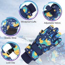 Pesaat Waterproof Kids Winter Gloves Cartoon Boys Girls Snow Mittens Warm Outdoor Ski Gloves with Fleece Lining (Navy, 4-6 Years)