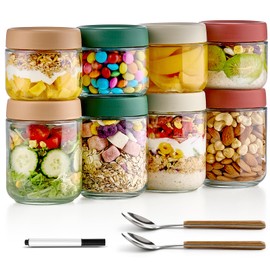 Qipecedm Qipecedm 8 Pack Overnight Oats Containers with Lids, Large & Small Glass Mason Jars 16oz & 10 oz, Breakfast Oatmeal Container to Go, Salad Meal Prep Jars for Food Storage, Mush Chia Seed Pudding Jars