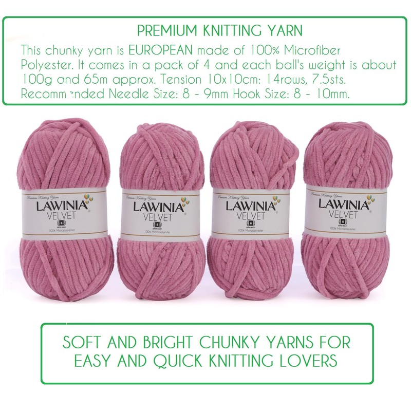 LAWINIA -Velvet Premium Soft Chenille Yarn Chunky, Velvet Yarn Crochet,