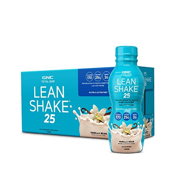 GNC Total Lean Lean Shake with 25g of Protein in just 170 Calories, Vanilla Bean 12 servings