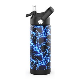 Ntswasd Drinking Bottle Stainless Steel Straw Thermos Flask 550 ml BPA Free Leak-Proof Thermal Water Bottle for School, Sports, Children, Fitness (Flash)