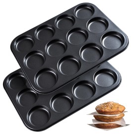 Muffin Top Pan 2 Pack Baking Pans Whoopie Pie Pan, Nonstick 3 Inch Yorkshire Pudding Pan for Pansuffin, Moon Pie, Cookies, Small Hamburger Bun
