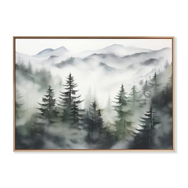 Induslyfe Title Framed Wall Art Decor Classical Oil Painting Canvas Prints Landscape Wall Art Cloud and Pine in Winter Snow Sage Green Vintage Wall Art for Home Bathroom Living Room Kitchen 16x24in
